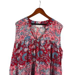 Women’s Naudic Size XXL Pink and Red Maxi Dress with Blue Paisley Design.